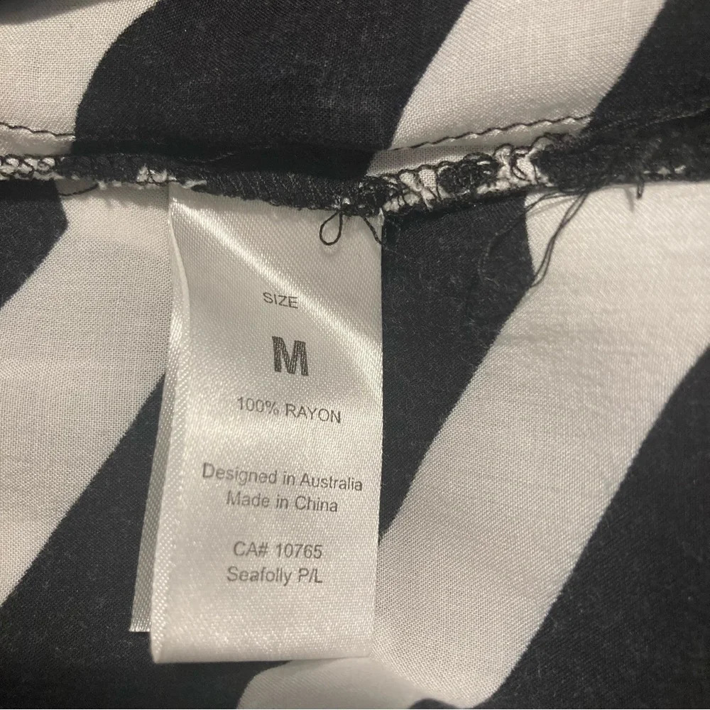 SEAFOLLY AUSTRALIA Sz M Chevron Black White Tank Style Drawstring Beach Dress - Picture 9 of 10